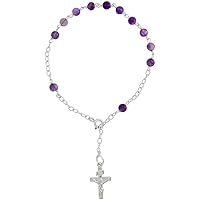 Sterling Silver Natural Gemstone Rosary Bracelet 5 mm Beads, 7 1/4 inch long