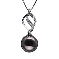 JYX Black Pearl Necklace 11mm Black Round Tahitian Cultured Pearl Pendant Necklace for Women Princess Length 18
