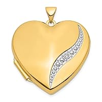 14k With White Rhodium Wave Diamond 27mm Love Heart Photo Locket Pendant Necklace Jewelry Gifts for Women