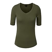 NE PEOPLE Women's 3/4 Elbow Half Length Sleeve V-Neck line T-Shirt (S-3XL)