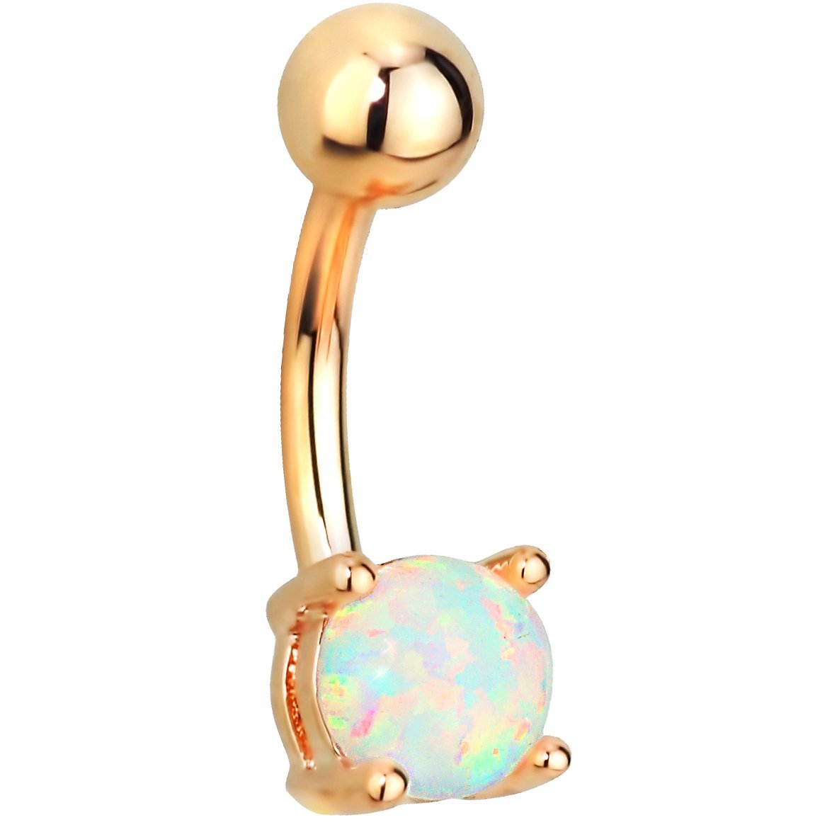 Forbidden Body Jewelry Surgical Steel Rose Gold Plated Simulated White Opal Gemstone Belly Button Ring