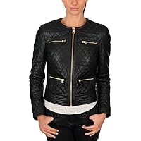 Women's Black Quilted Slim Fit Biker Style Moto Real Leather Jacket
