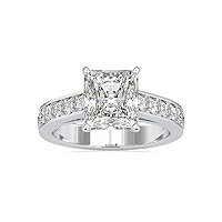 VVS Solitaire Engagement Ring Studded with 0.65 Ct Round Natural & 3.29 Ct Center Radiant Moissanite Diamond in 14k White/Yellow/Rose Gold Anniversary Ring for women | Promise Ring (IJ-SI, G-VS2)