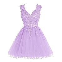 Women's Lace Homecoming Dress Short Appliques Cocktail V Neck Prom Dress Tulle