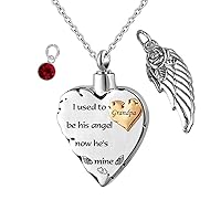 misyou Cremation Jewelry Charm Angel Wing Urn Necklace for Ashes I Used to be his Angle,Now He's Mine - Stainless Steel Heart Memorial Pendant and 12 PCS Birthstones