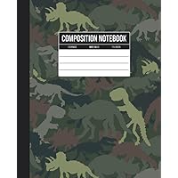 Composition Notebook: Wide Ruled Lined Paper Journal With Green Camouflage Skeleton Dinosaur Cover Design for Kids, Teens, and Adults