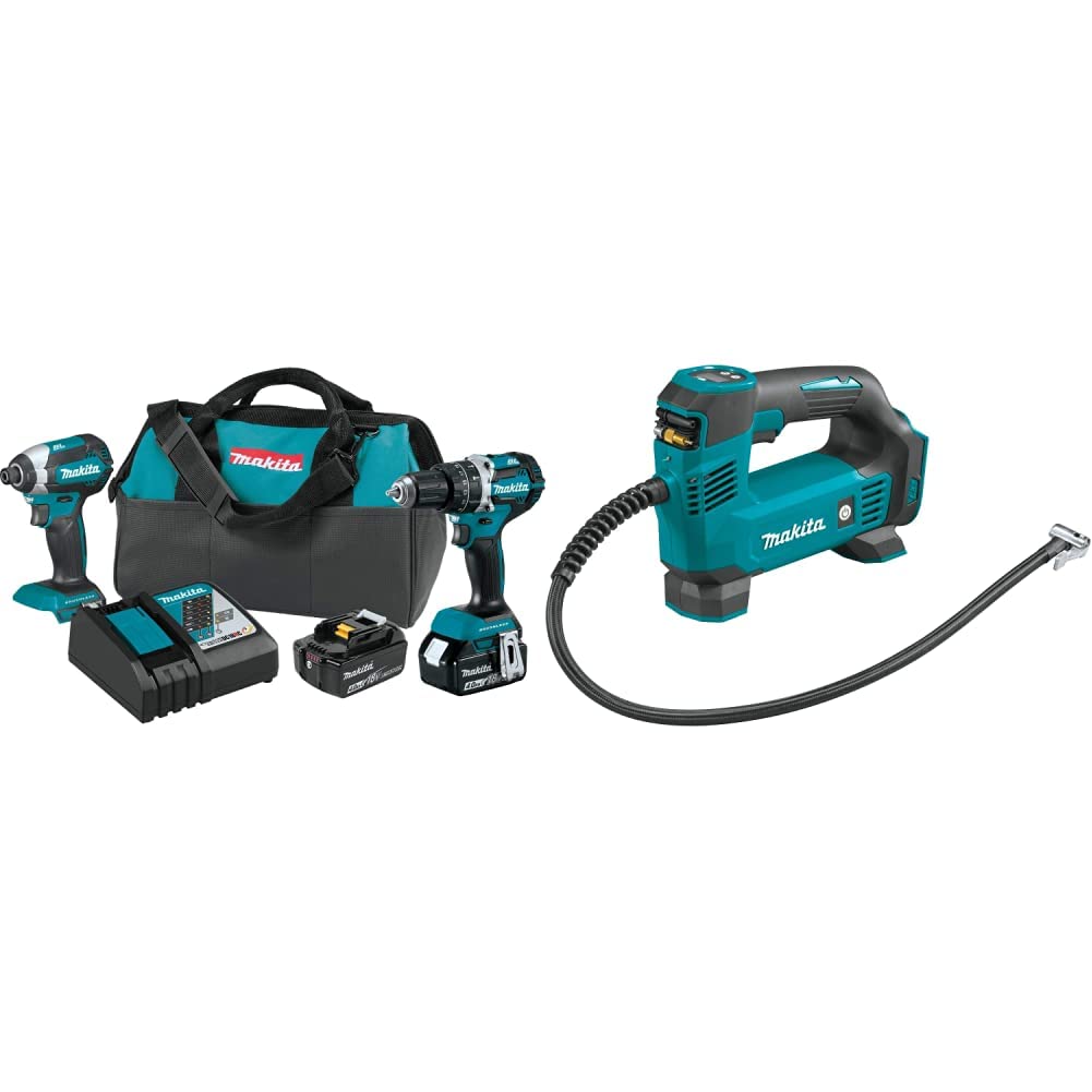 Makita XT269M 18V LXT Lithium-Ion Brushless Cordless 2-Pc. Combo Kit (4.0Ah) with DMP180ZX 18V LXT Lithium-Ion Cordless Inflator