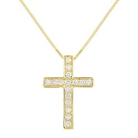 Diamond Cross Pendant Necklace 14K Yellow Gold 1/4 CTTW