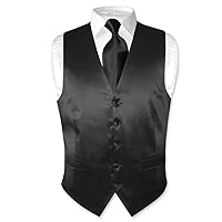 Biagio Men's SILK Dress Vest & NeckTie Solid BLACK Color Neck Tie Set