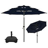 wikiwiki 9FT-3 Tiers Patio Umbrellas with Base Included, 8 Sturdy Ribs, Fade Resistant Waterproof POLYESTER DTY Canopy for Garden, Lawn, Deck, Backyard & Pool，Navy Blue