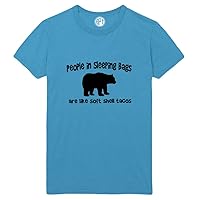People in Sleeping Bags are Like Soft Shell Tacos Camping Printed T-Shirt - Aquatic-Blue - XLT