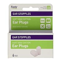 Flents Ear Stopples Wax-Cotton Ear Plugs 6 Pairs (Pack of 4)