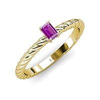 Emerald Cut Amethyst 5/8 ct Women Solitaire Rope Engagement Ring 14K Gold