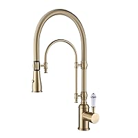 KunMai Kitchen Faucets Brushed Gold Kitchen Sink Faucet with Pull Down Sprayer High Arc Dual-Mode Kitchen Faucet