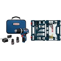 Bosch GSB12V-300B22 12V Max Brushless 3/8 In. Hammer Drill/Driver Kit with (2) 2.0 Ah Batteries&BOSCH 91-Piece Drilling and Driving Mixed Set MS4091