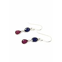 Blue Sapphire & Ruby Gemstone In 925 Sterling Silver Drop Dangle Earring, Beautiful Light Weight Earring For Everyday Use, September Birthstone Jewelry, Best Earring For Birthday, Anniversary, Wedding, Christmas Gift To Your Friend, Sister, Mother, Love