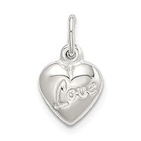 925 Sterling Silver Polished Love Reversible Puff Heart Charm Pendant Necklace Jewelry for Women
