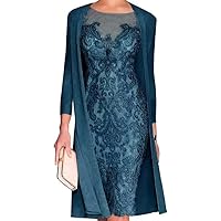 Mother of The Bride Dresses with Jackets Women's Tea Length Lace Chiffon Wedding Guest Dress 2 Pieces Evening Gowns LVY007