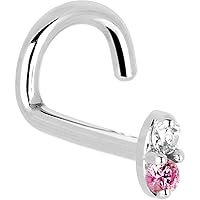 Body Candy Solid 14k White Gold 1.5mm Genuine Pink Sapphire Diamond Marquise Left Nose Stud Screw 18 Gauge 1/4