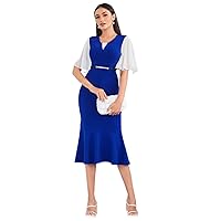 Dresses for Women - Colorblock Butterfly Sleeve Mermaid Hem Dress Without Belt