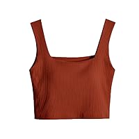 Ribbed Bra Tank Top For Women Stretchable Crop Camisole Tube Singlet Vest Square Neck Sleeveless Casual Vest