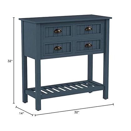 Decor Therapy Bailey Bead Board 4-Drawer Console Table, Antique Navy