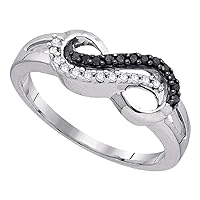 The Diamond Deal 10kt White Gold Womens Round Black Color Enhanced Diamond Infinity Ring 1/6 Cttw