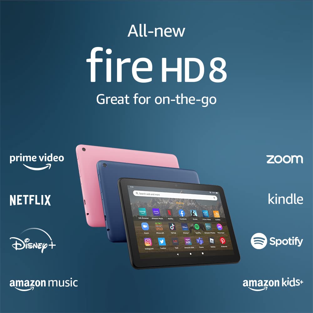 Amazon Fire HD 8 tablet, your gateway to entertainment, 8” HD display, hexa-core processor, 2GB RAM, 13-hr battery, (2022 release), 32 GB, Black, without lockscreen ads