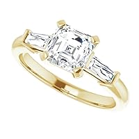 14K Solid Yellow Gold Handmade Engagement Ring 1.00 CT Asscher Cut Moissanite Diamond Solitaire Wedding/Bridal Ring for Women/Her Best Rings