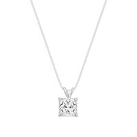1 Ct Princess 14K White Gold Finish Simulated Diamond Solitaire Pendant Necklace 18