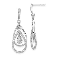 925 Sterling Silver Polished Rhodium Plated Diamond Post Long Drop Dangle Earrings Measures 36x13mm Wide Jewelry Gifts for Women