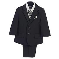 Baby Toddler Boys 5 Pc Suit w/2-Button Jacket, Shirt, Pants, Tie, Pocket Square and Vest (Dark Gray, 2T)