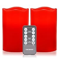 Red Flameless Candles Battery Operated Pillar Real Wax Realistic Flickering Electric LED Candle(Dia 4