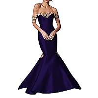 Women's Off The Shoulder Mermaid Prom Dresses Long Satin Formal Party Gowns