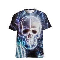 Mens Cool-Skulls T-Shirt Graphic-Tees Casual Novelty-Funny Short-Sleeve Vintage Softstyle Hip-Hop Tops Adult 3D Print Shirt
