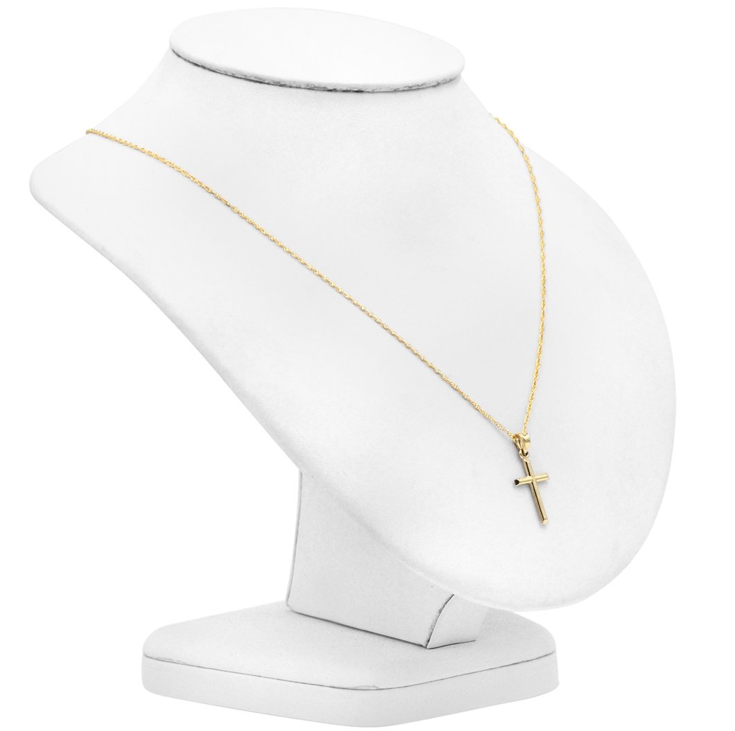 Amanda Rose Collection 10K Yellow Gold Petite Cross Pendant Necklace 10K Gold Chain (18 or 20 inch) |10K Real Gold Cross