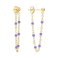 14k Yellow Gold Front To Back 6 Beads Lilac Enamel Earrings Jewelry for Women