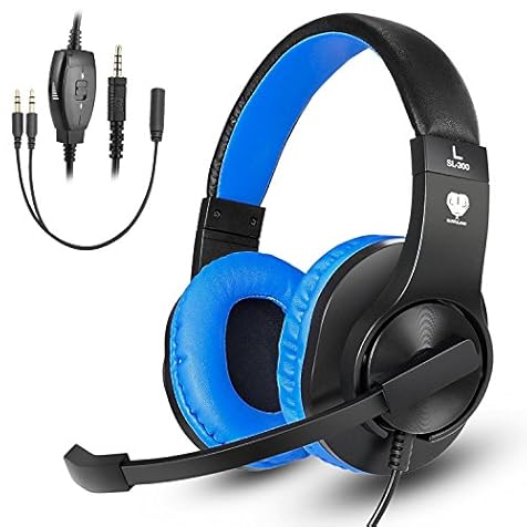 Greatever Stereo Gaming Headset for PS4 Xbox One, Professional 3.5mm Bass Over-Ear Headphones with Mic,Volume Control for Laptop, PC, Mac, iPad, Computer, Smartphones, Blue