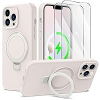 Liquid Silicone for iPhone 12 Pro Max Case with Magnetic Stand [2 Pcs Tempered Screen Protectors + Precise Camera Lens Protection] Mil-Grade Drop Protective Phone Case, Pearl White