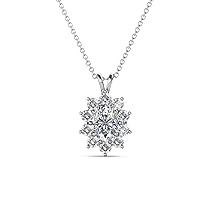 Oval Cut Lab Grown Diamond & Round Diamond Double Bail Women Halo Pendant Necklace 0.75 ctw 14K Gold