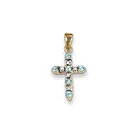 14k Yellow Gold Polished Open back Blue Topaz and Diamond Religious Faith Cross Pendant Necklace Measures 22x11mm Wide Jewelry for Women