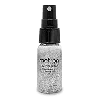 Mehron Makeup GlitterSpray | Hair and Body Glitter Spray | Body Shimmer Spray 1 fl oz (30 ml) (Silver) Perfect for Beauty, Theater, Halloween, Parties, Festivals, Concerts, and More