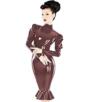 Plus Size Gothic Puff Sleeve Mermaid Dress Ladies PVC Midi Vestido (Dark Red,3XL)