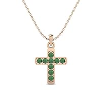 MOONEYE Natural 3 MM Round Emerald Gemstone 925 Sterling Silver Holy Cross Pendant Necklace May Birthstone Emerald Jewelry Bridal Necklace