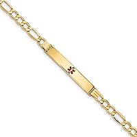Saris and Things 14K Yellow Gold Medical Polished Red Enamel ID with Semi-Solid Figaro Bracelet