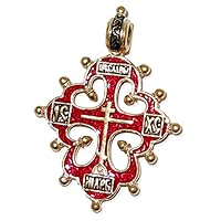 Hail Mary Gifts Religious & Catholic Jewelry “Lobed” Cross Sterling Silver Gold Plated Enameled ! Hallmarked Save Us on Back Side