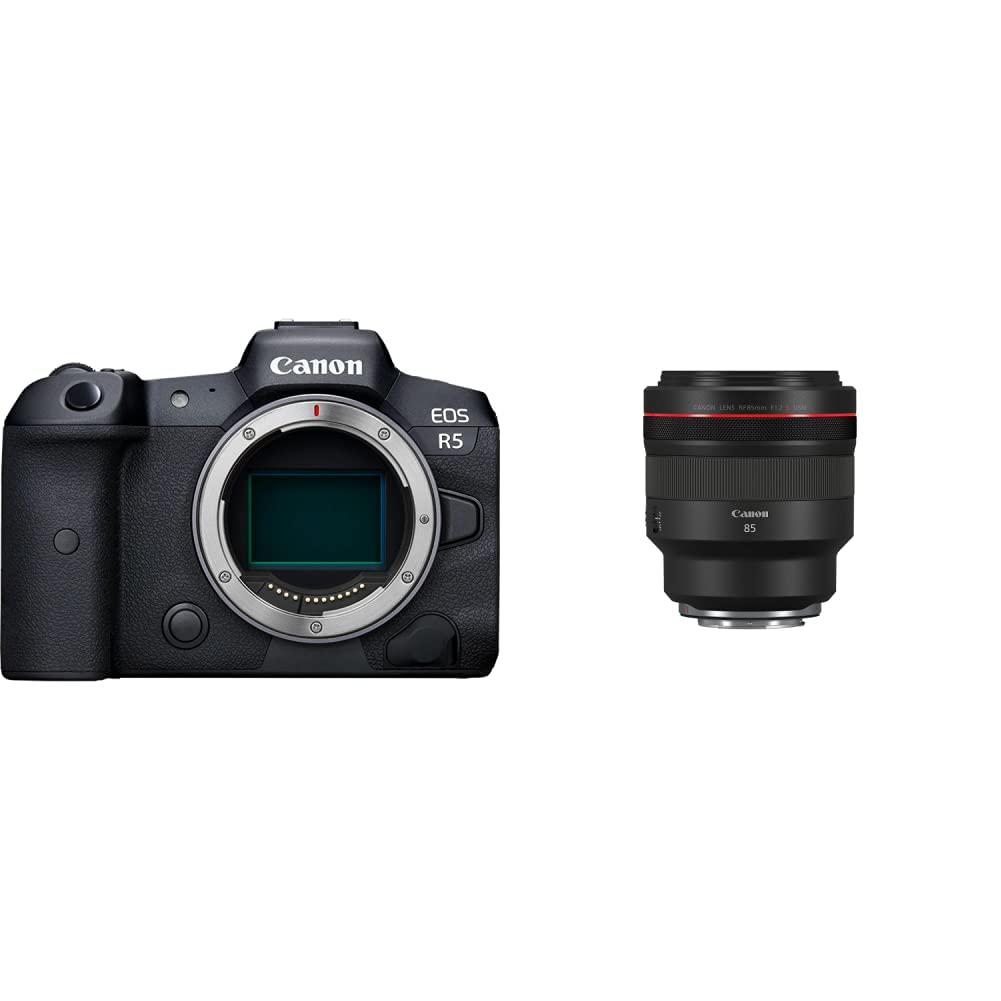 Canon EOS R5 Full-Frame Mirrorless Camera - 8K Video, 45 Megapixel Full-Frame CMOS Sensor, DIGIC X Image Processor, Up to 12 fps Mechanical Shutter (Body Only) andCanon RF 85mm F1.2 L USM Lens, Black