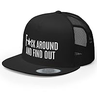 Fuck Around and Find Out FAFO Premium Embroidered Trucker Hat High Crown Flat Bill Adjustable Cap - Funny Gag Gift