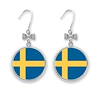 Sweden National Flag Europe Country Bow Earrings Drop Stud Pierced Hook