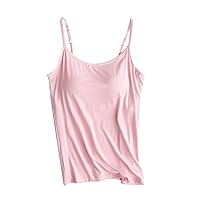 Women's Basic Solid Camisole Stretch Casual Tank Tops Shelf Bra Adjustable Spaghetti Strap Cami Basic Layer Shirts Rose Gold